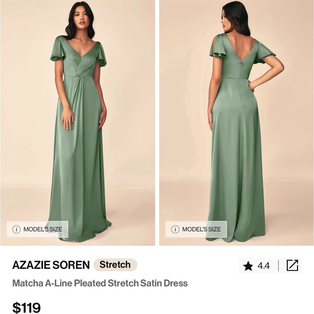 Azazie Soren Stretch Satin Matcha green A-Line Dress